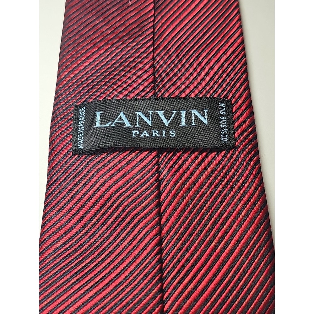 LANVIN Paris Men's 100% Silk Necktie‎ Red LUXURY Designer Tie - Picture 5 of 9